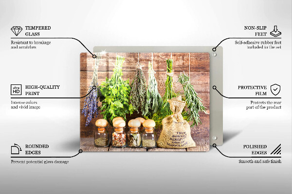Protège plaque de cuisson Herbes épices et bois