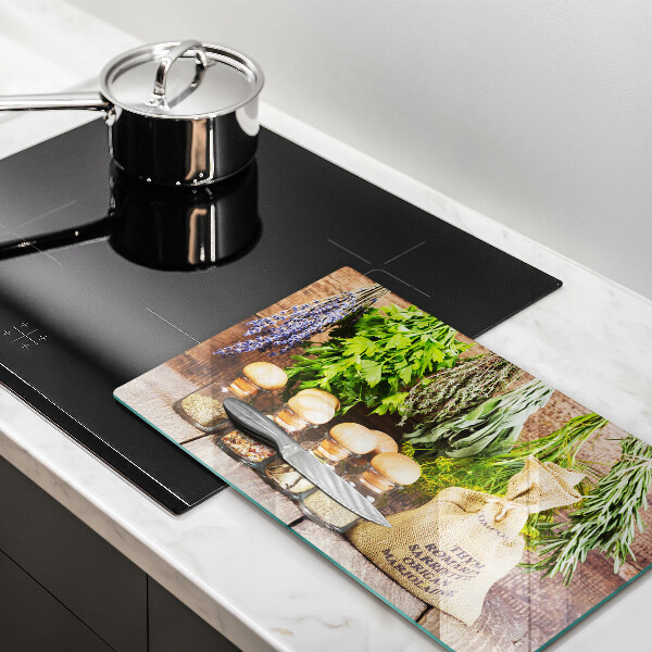 Protège plaque de cuisson Herbes épices et bois