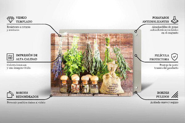 Protège plaque de cuisson Herbes épices et bois