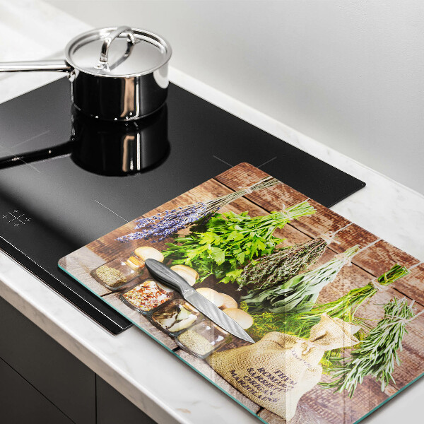 Protège plaque de cuisson Herbes épices et bois