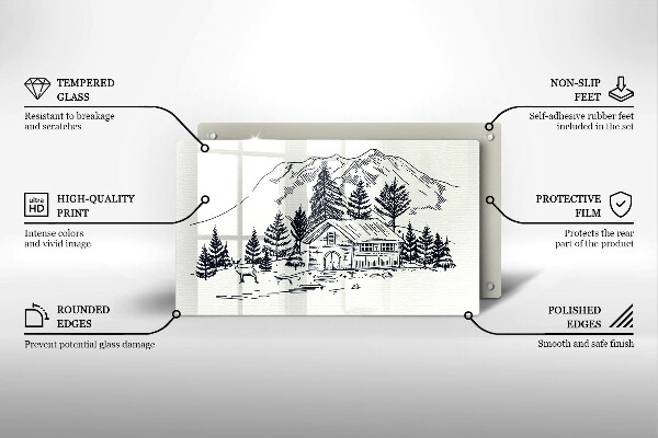 Protège plaque de cuisson Dessin d'un chalet à la montagne