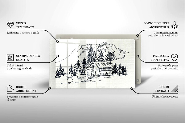 Protège plaque de cuisson Dessin d'un chalet à la montagne