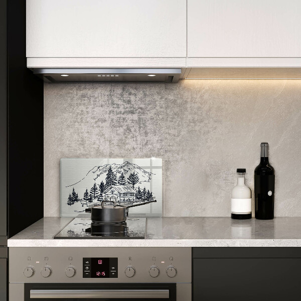 Protège plaque de cuisson Dessin d'un chalet à la montagne