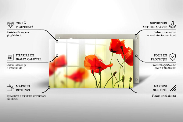 Protège plaque de cuisson Fleurs de coquelicots rouges