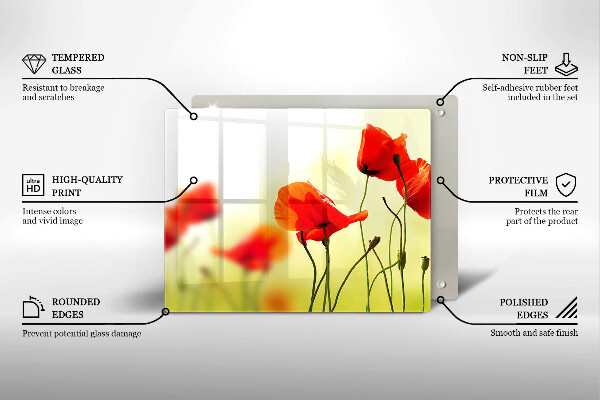 Protège plaque de cuisson Fleurs de coquelicots rouges