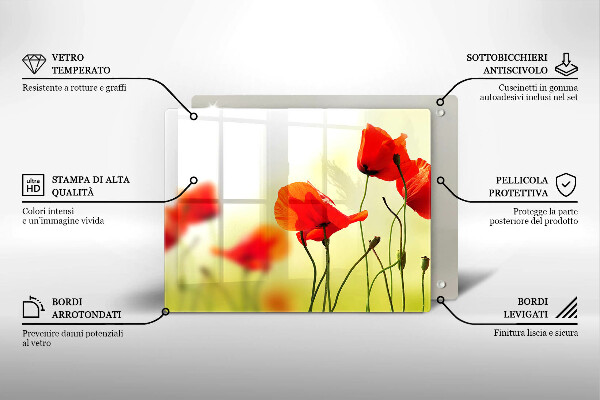 Protège plaque de cuisson Fleurs de coquelicots rouges