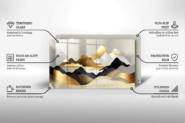 Protège plaque de cuisson Montagnes dorées abstraites