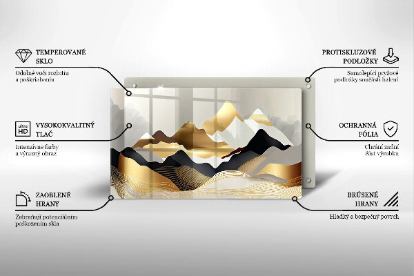 Protège plaque de cuisson Montagnes dorées abstraites