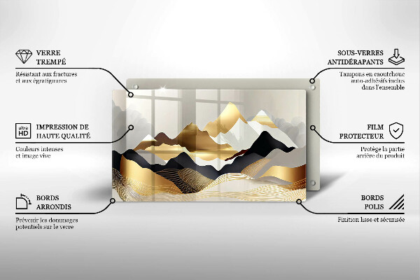 Protège plaque de cuisson Montagnes dorées abstraites