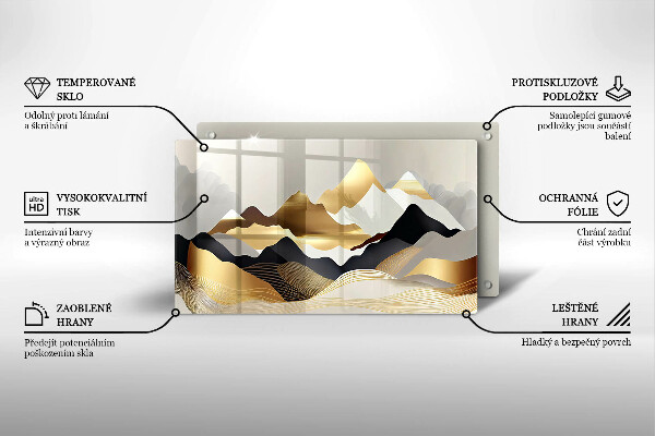 Protège plaque de cuisson Montagnes dorées abstraites