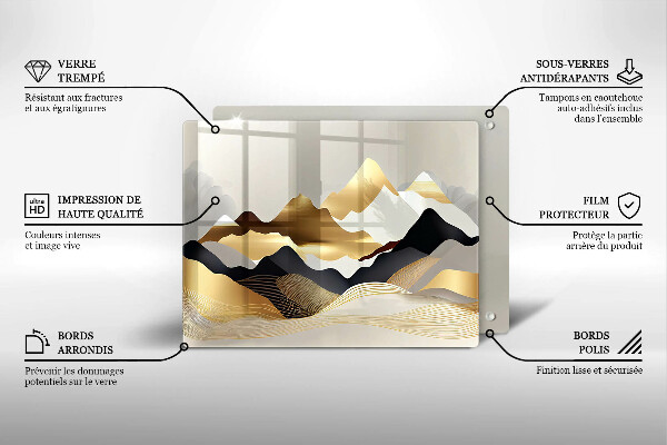Protège plaque de cuisson Montagnes dorées abstraites