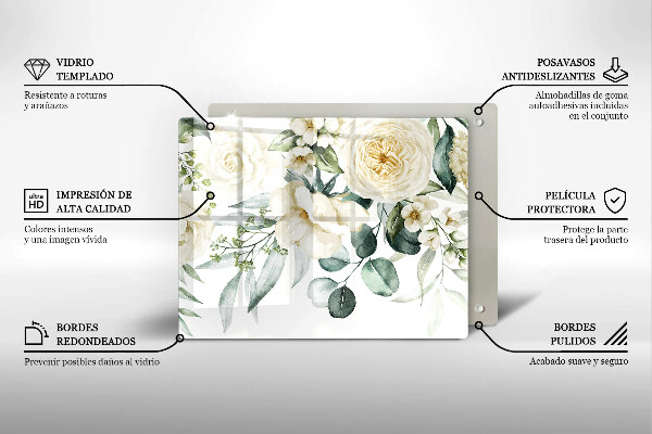 Protège plaque de cuisson Fleurs aquarelles