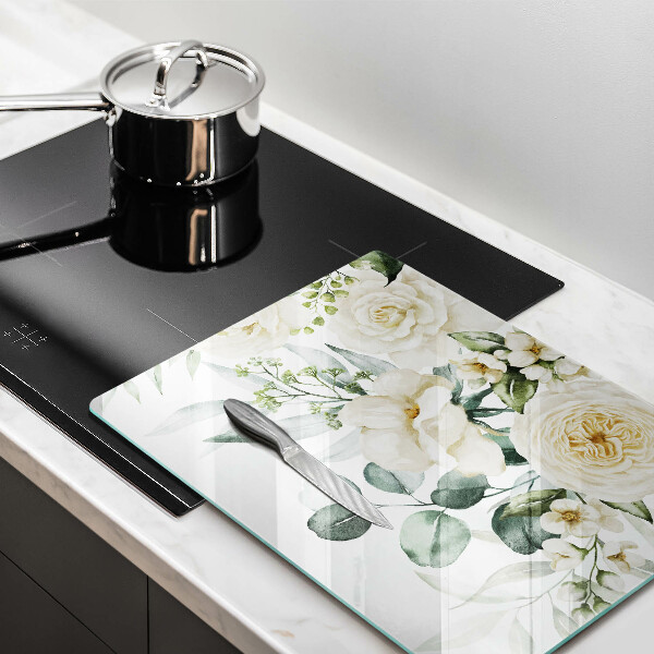 Protège plaque de cuisson Fleurs aquarelles