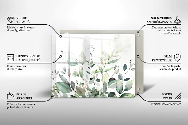 Protège plaque de cuisson Plantes aquarelles