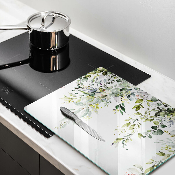 Protège plaque de cuisson Feuilles et fleurs décoratives