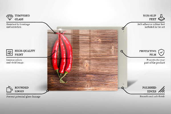 Cache plaque de cuisson Piments sur bois