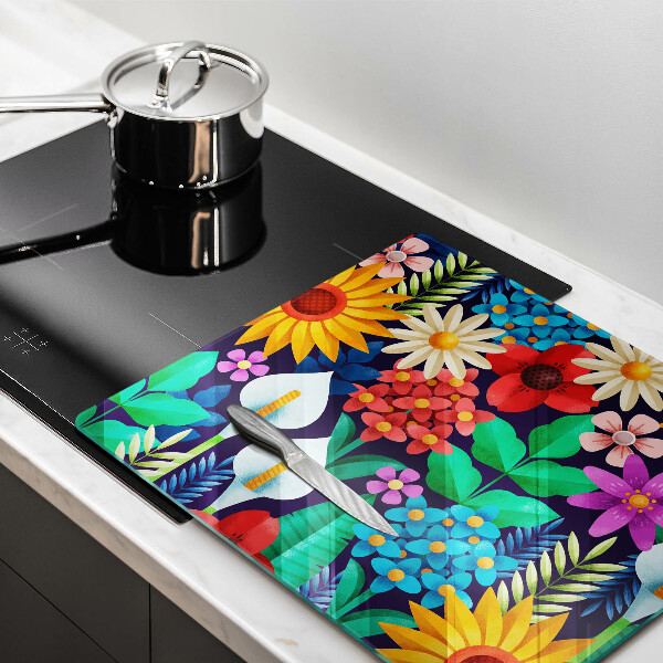 Cache plaque de cuisson Illustration de prairie de fleurs