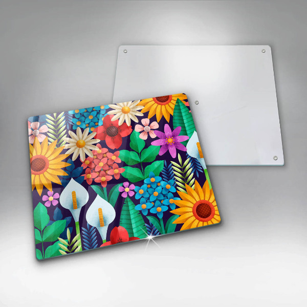 Cache plaque de cuisson Illustration de prairie de fleurs