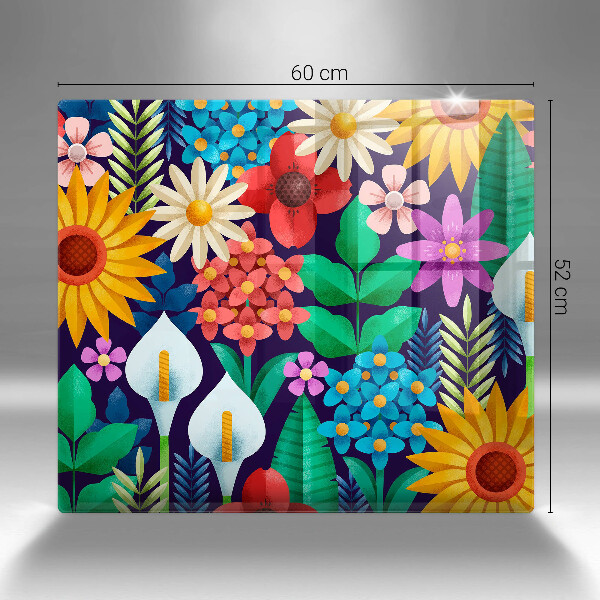 Cache plaque de cuisson Illustration de prairie de fleurs