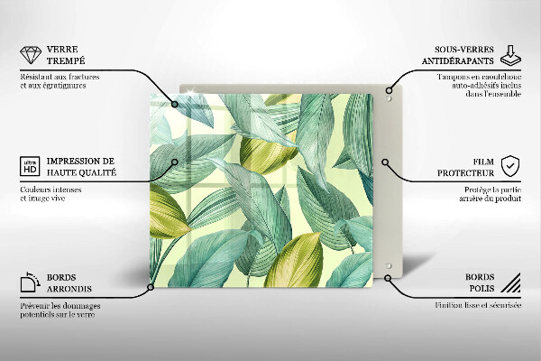 Protection plaque induction Feuilles tropicales vertes