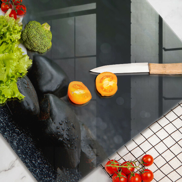 Cache plaque de cuisson Pierres Zen fleurs blanches