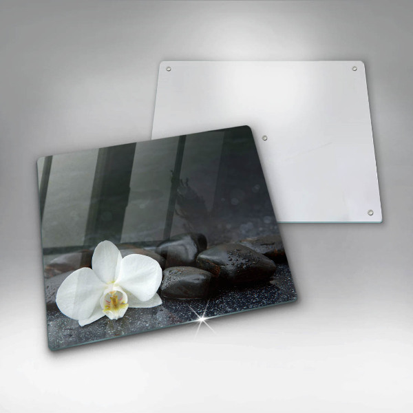 Cache plaque de cuisson Pierres Zen fleurs blanches