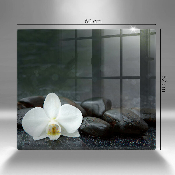 Cache plaque de cuisson Pierres Zen fleurs blanches