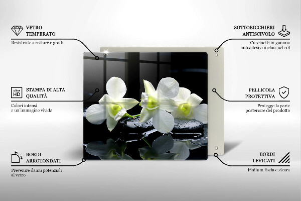 Cache plaque de cuisson Fleurs blanches dans une eau zen