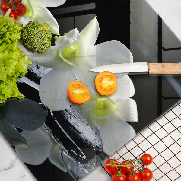 Cache plaque de cuisson Fleurs blanches dans une eau zen