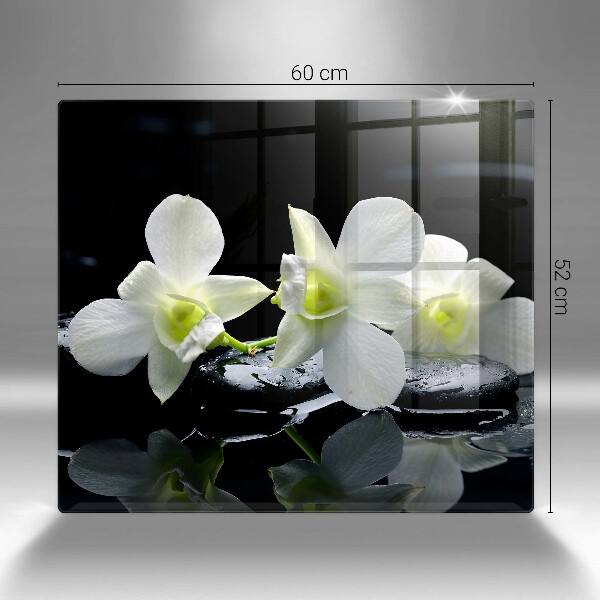 Cache plaque de cuisson Fleurs blanches dans une eau zen