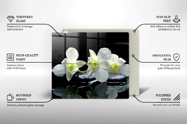 Cache plaque de cuisson Fleurs blanches dans une eau zen