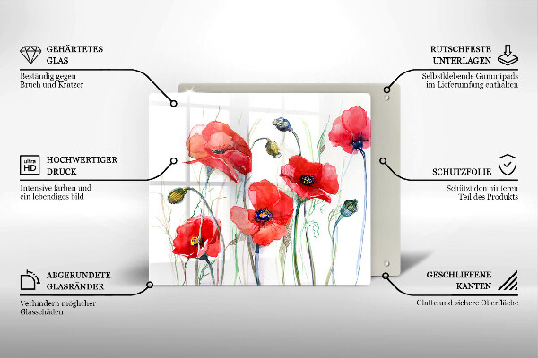 Cache plaque de cuisson Fleurs de coquelicots rouges