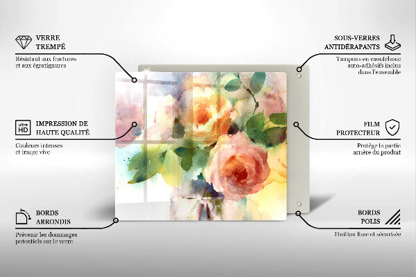 Cache plaque de cuisson Fleurs peintes