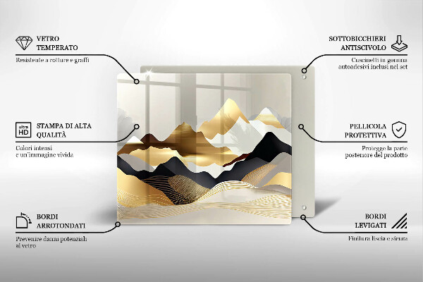 Protection plaque induction Montagnes dorées abstraites