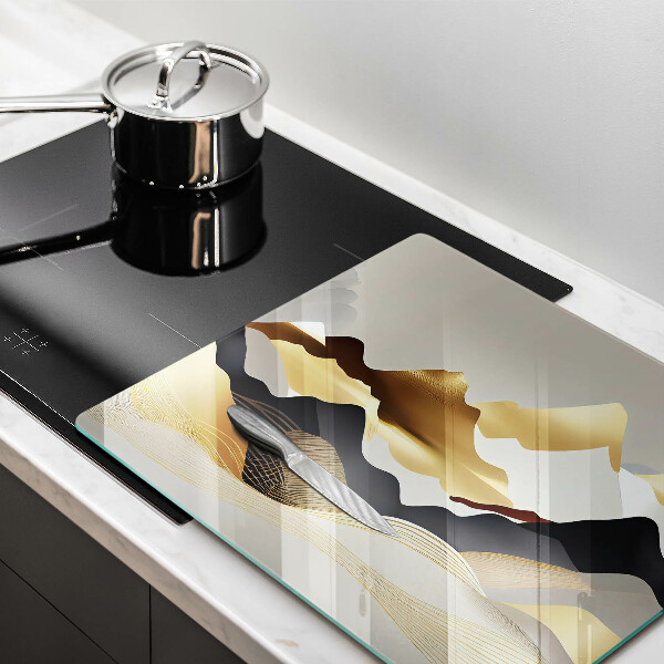 Protection plaque induction Montagnes dorées abstraites