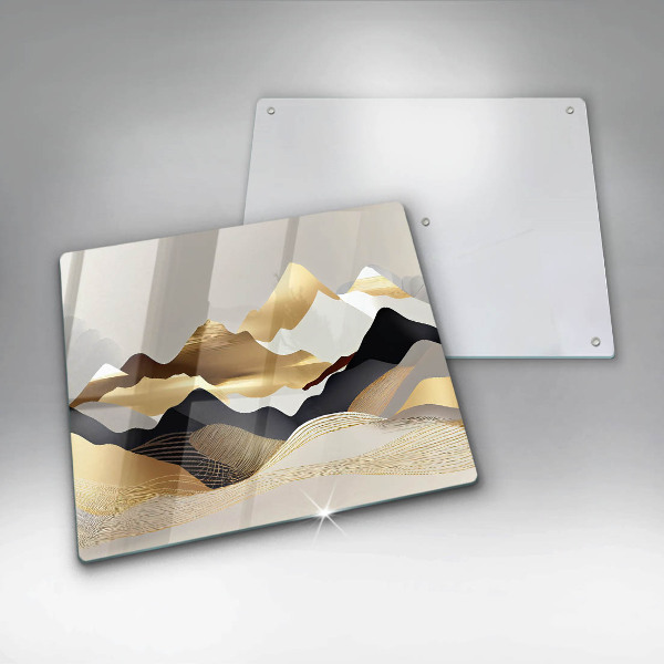 Protection plaque induction Montagnes dorées abstraites