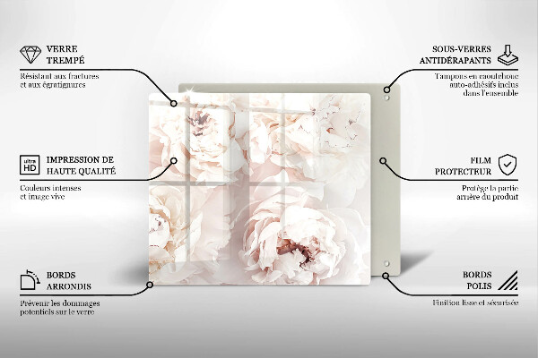Protection plaque induction Pivoines pastel