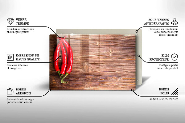 Protège plaque de cuisson Piments sur bois