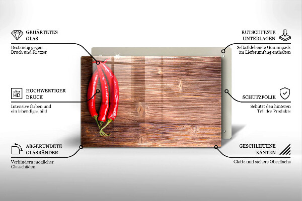 Protège plaque de cuisson Piments sur bois