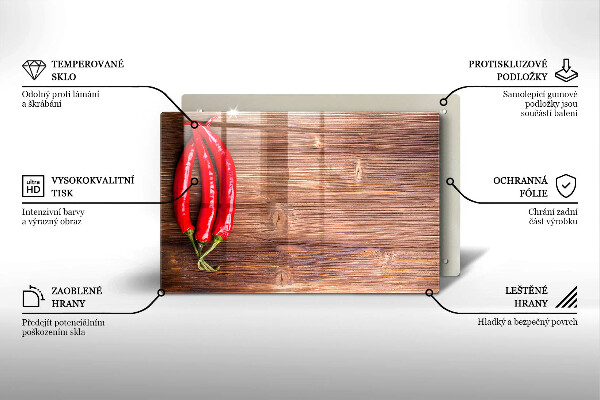 Protège plaque de cuisson Piments sur bois