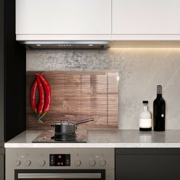 Protège plaque de cuisson Piments sur bois