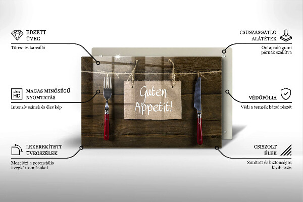 Protège plaque de cuisson Inscription Guten Appetit sur des planches de bois