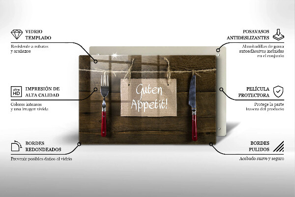 Protège plaque de cuisson Inscription Guten Appetit sur des planches de bois