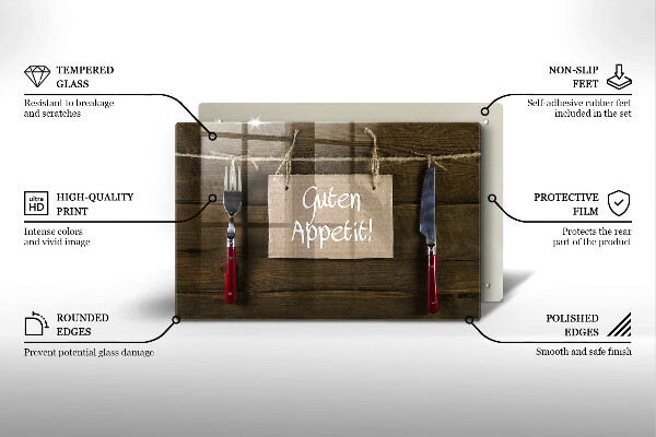 Protège plaque de cuisson Inscription Guten Appetit sur des planches de bois