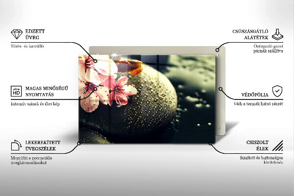 Protège plaque de cuisson Fleurs pierres zen