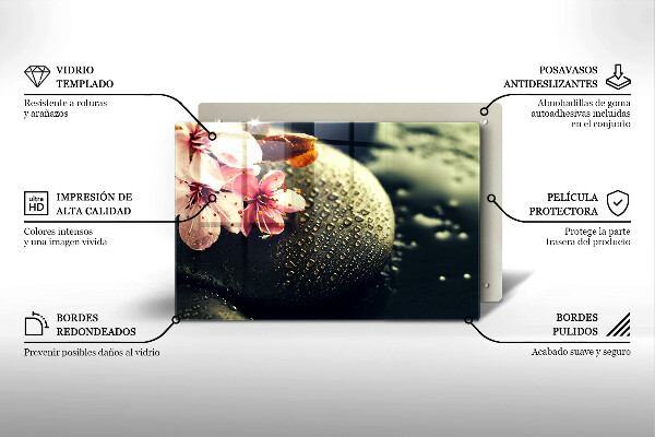 Protège plaque de cuisson Fleurs pierres zen