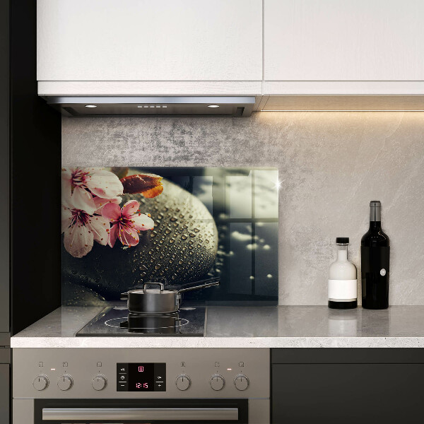 Protège plaque de cuisson Fleurs pierres zen