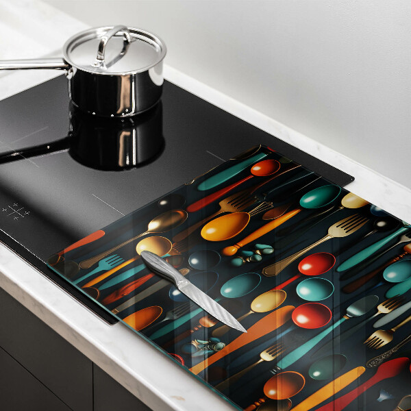 Protège plaque de cuisson Cuillères et fourchettes colorées