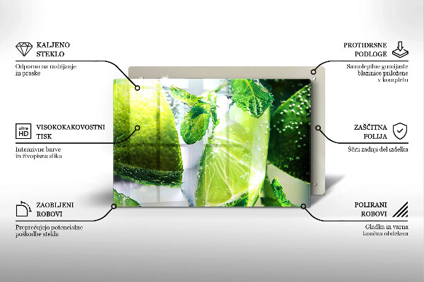 Protège plaque de cuisson Eau avec du citron vert et de la glace