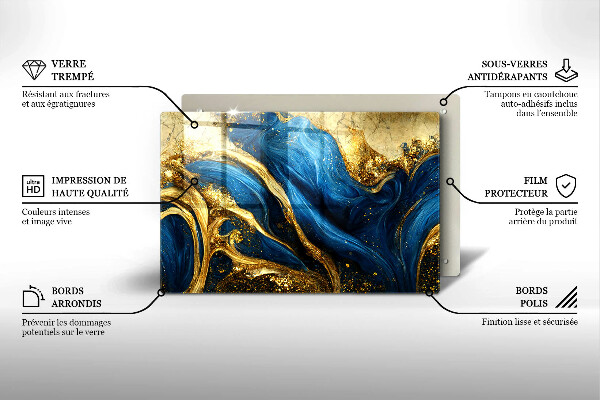 Protège plaque de cuisson Marbre bleu et or